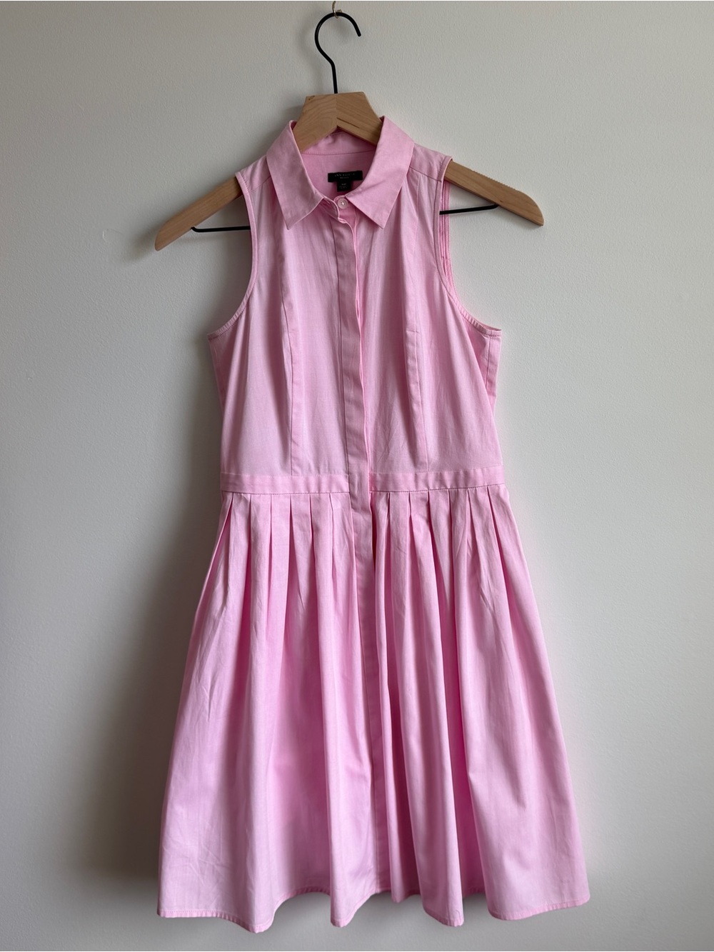 Ann Taylor Petite Light Pink Button-Front Pleated Tank Dress